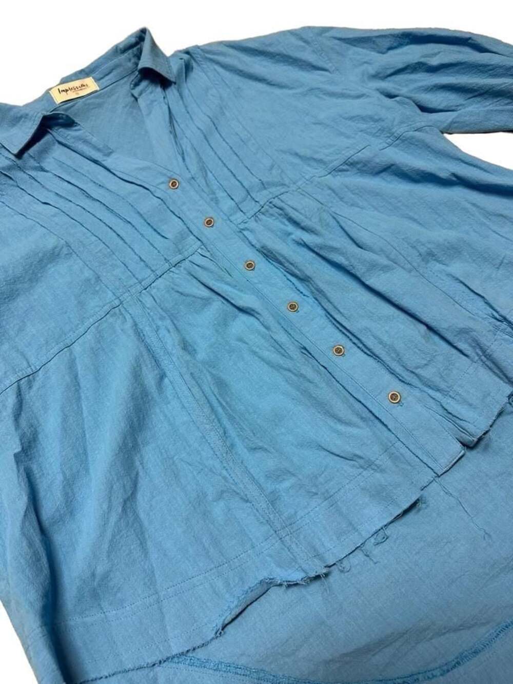 Impressions Seven Seas Button Up Top in Ocean Blue Curves Size 1X - Picture 3 of 4